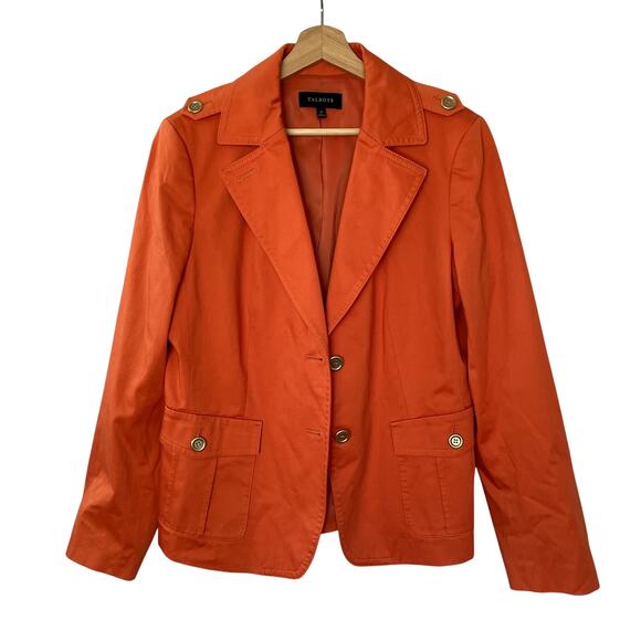 Talbots Jackets & Blazers - Talbots orange cotton blazer women's size 14 career wear pockets gold detail